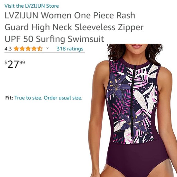 LVZIJUN One Piece High Neck UPF 50 Surfing Swimsuit  🏄  NEW! - Picture 12 of 16